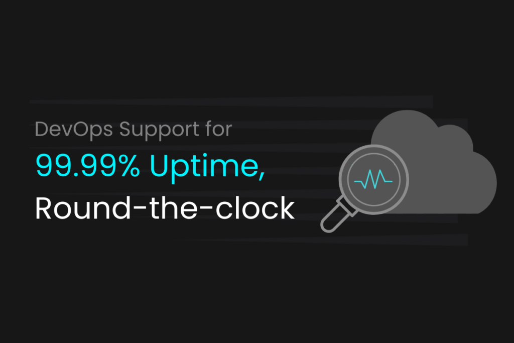 Proactive cloud monitoring dashboard concept highlighting uptime, performance tracking, and continuous DevOps support